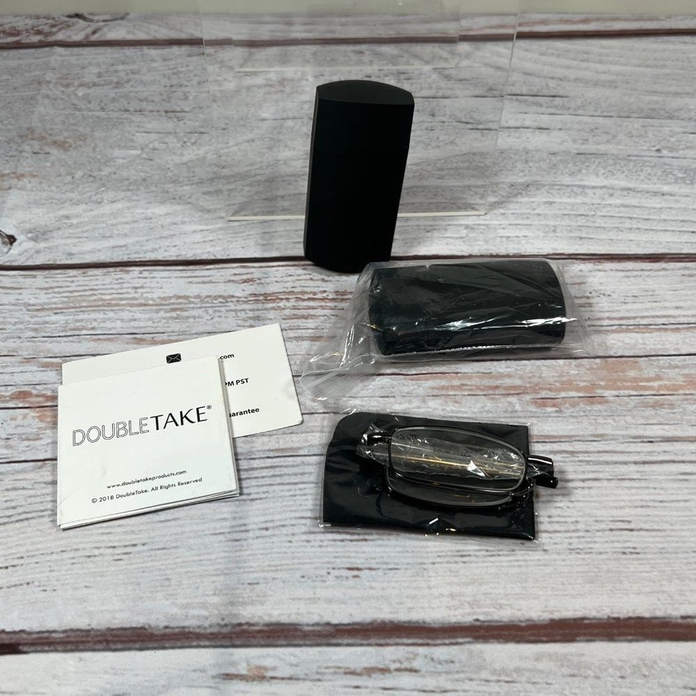 DOUBLETAKE Metal Compact Folding Reading Glasses with Carrying Case, 2 pair